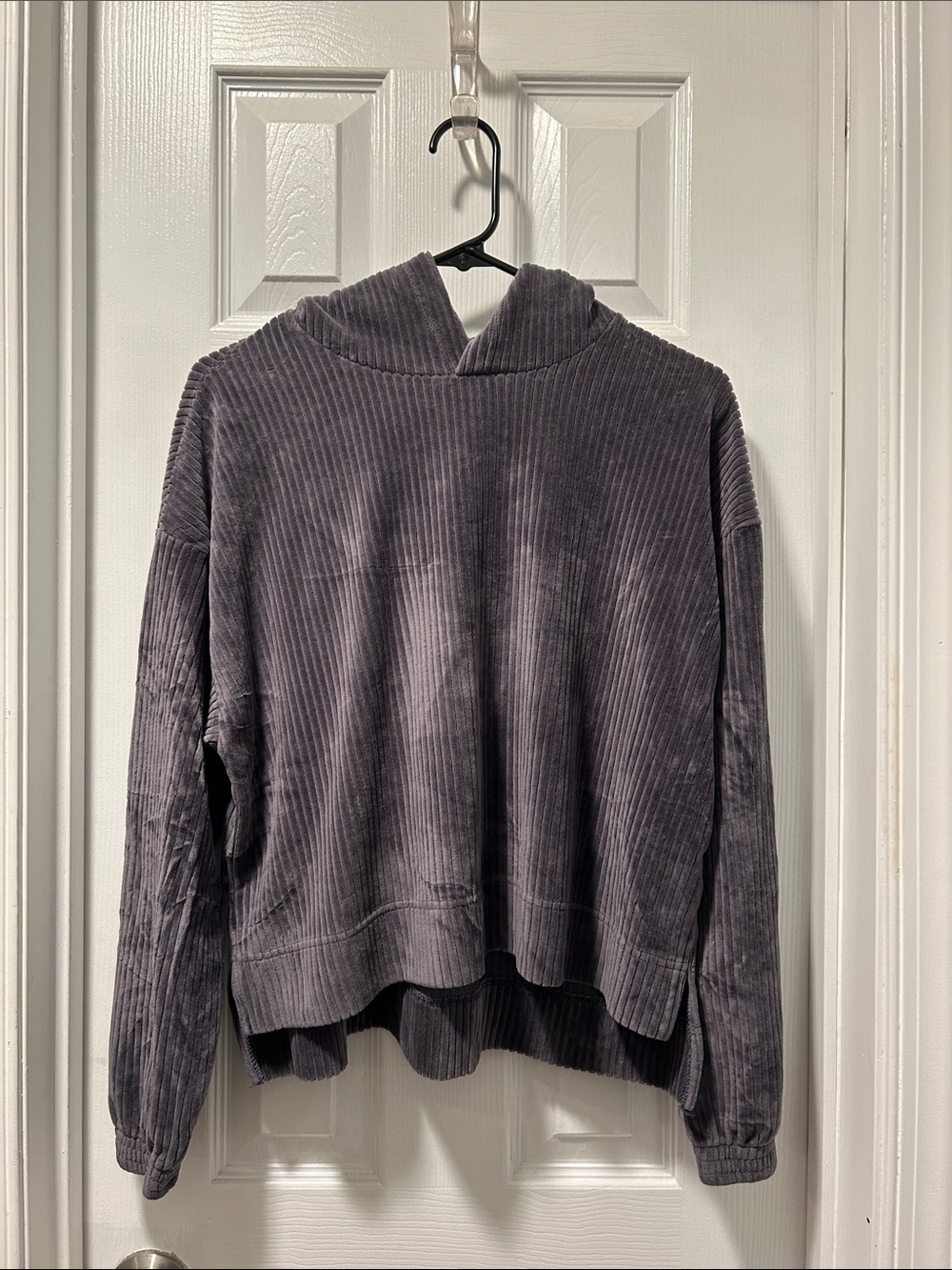 aerie Ribbed Hooded Sweatshirt in Charcoal Gray
